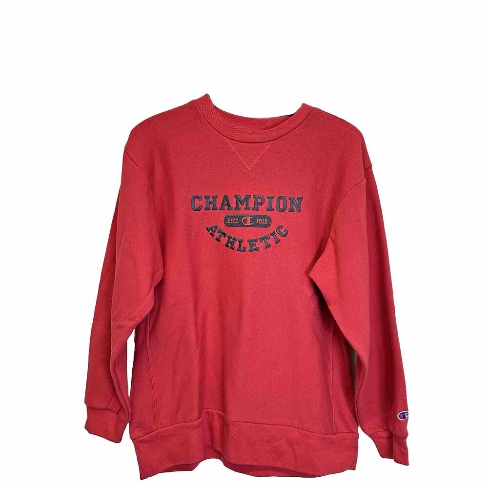 Vintage Champion Athletic Sweatshirt Red Large Men Embroidered‎ Logo Y2K Sweater